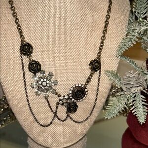 American Eagle Outfitters Black and Silver Necklace with Heart Charm